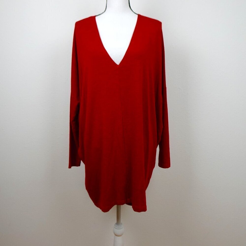 Bryn Walker Tunic Women's Size XS Red Raquel Lagenlook Long Sleeve